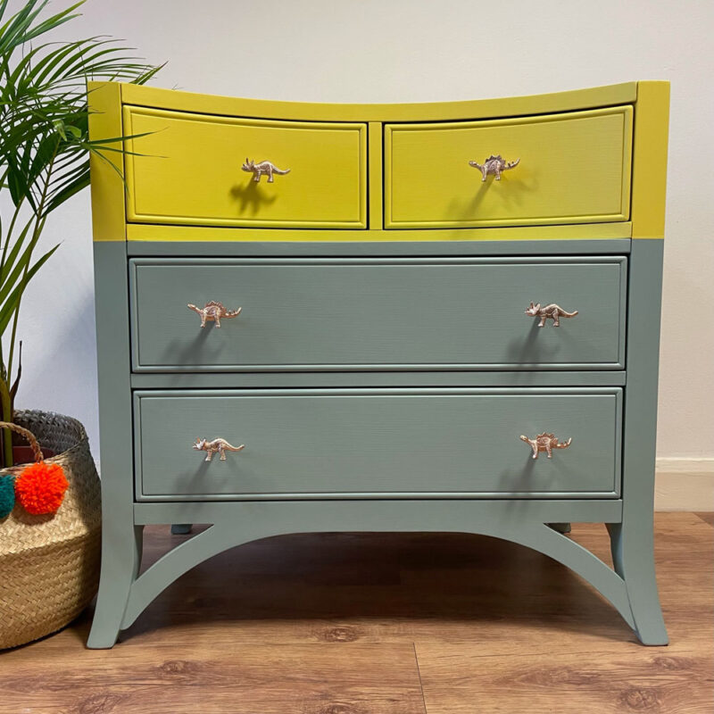 Hand-Painted Chest of Drawers with Dinosaur Handles